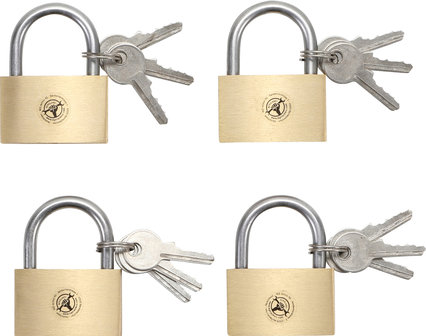 Brass Padlock Set simultaneous locking 40 mm 4 pcs