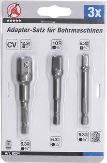 3-piece Adaptor Set for Electric Drills, 1/4 - 3/8 - 1/2