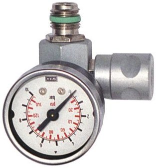 Pressure regulator inline with pressure gauge