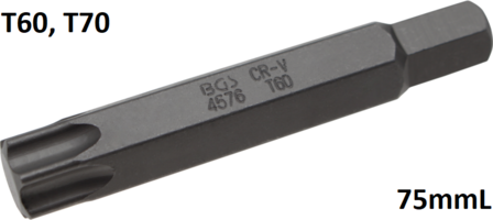 Bit length 75mmL 14 mm external hexagonal T profile (for Torx)