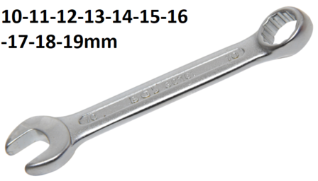 Combination Spanner extra short metric loose 10 - 19mm
