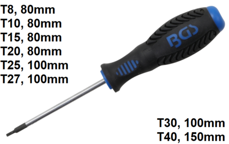 Screwdriver T-Star tamperproof (for Torx) T8 - T40