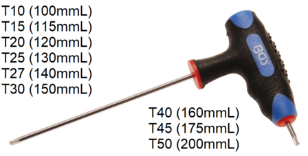 T-Handle L-Type Wrench T-Star (for Torx) T10 - T50