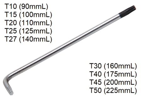 L-Type Wrench extra long T-Star tamperproof (tor Torx)
