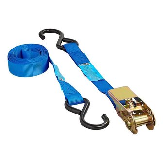 Tie down strap blue with ratchet + 2 hooks 3.5 meter