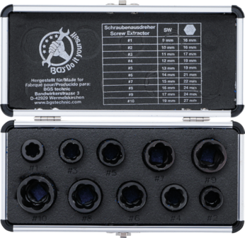 10-piece Special Twist Socket Set, 9-19 mm, 3/8