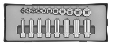 3/8 Flank socket set SAE 19pc