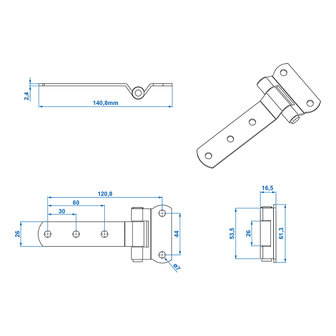 Butterfly hinge 143x61mm