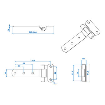 Door hinge 143x61mm