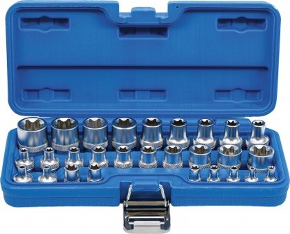 Socket Set, E-Type 6.3 mm (1/4) / 12.5 mm (1/2) Drive E4 - E24 28 pcs