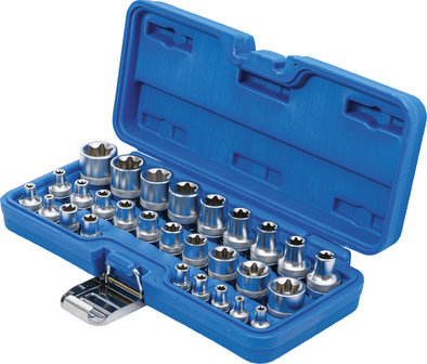 Socket Set, E-Type 6.3 mm (1/4) / 12.5 mm (1/2) Drive E4 - E24 28 pcs