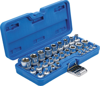 Socket Set, E-Type 6.3 mm (1/4) / 12.5 mm (1/2) Drive E4 - E24 28 pcs