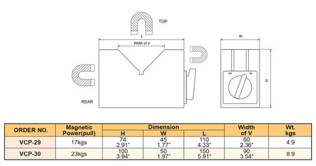 Pair of magnetic v-blocks - pulling force 23 KGF