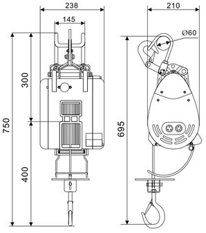 Wire rope hoist 500kg wireless