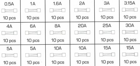 Sterling Assortiment Quick Blow Glass Fuse 0,5A- 15A 180 Pcs