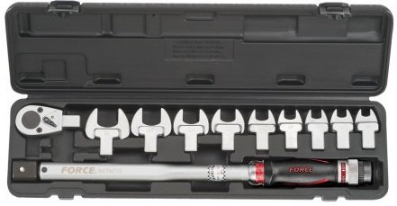 Head-interchangeable torque wrench &amp; spanner set 11pc