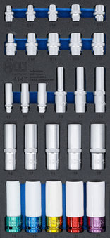 Tool Tray 1/3: Sockets Hexagon, deep 11 - 22 mm E-Type E10 - E22 6.3 mm (1/4), 10 mm (3/8), 12.5 mm (1/2) 26 pcs