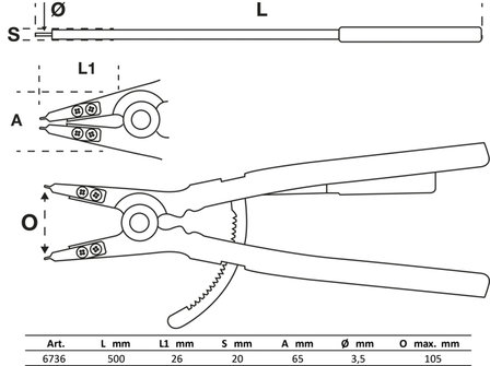 Circlip Pliers straight for outside Circlips 500 mm