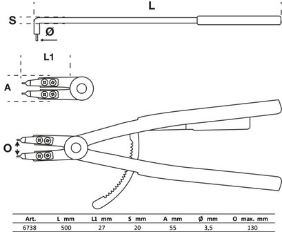 Circlip Pliers angled for inside Circlips 500 mm