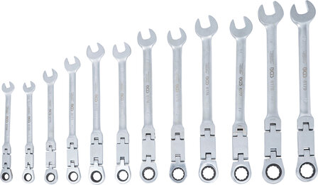 Double-Joint Ratchet Combination Wrench Set adjustable 8 - 19 mm 12 pcs