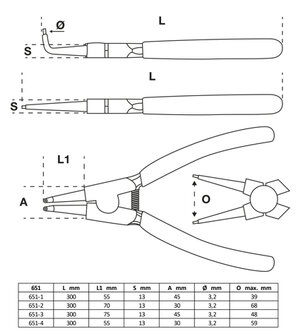 Circlip Pliers Set 300 mm 4 pcs