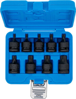 Impact bit socket set | 12.5 mm (1/2&quot;) | T-star (for Torx) T20 - T70 | 9 pcs.