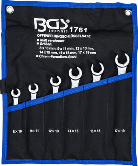 Double Ring Spanner Set, open Type 8x10 - 17x19 mm 6 pcs