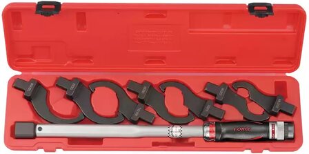 Head-interchangeable torque wrench &amp; spanner set 8pc