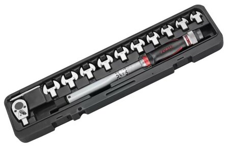 Head-interchangeable torque wrench &amp; spanner set 11pc