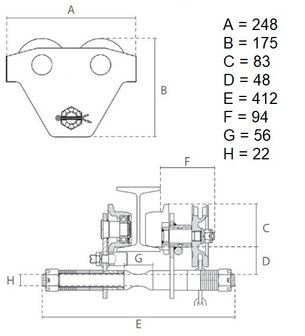 Chain trolley 1 ton 2,5 meters operating height