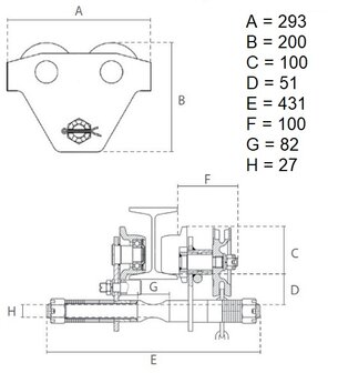 Chain trolley 2 tons 2,5 meters operating height