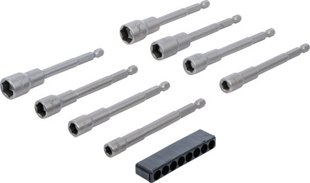 Socket Set, extra long, with 6-pt. Drill Shaft, 6 - 13 mm