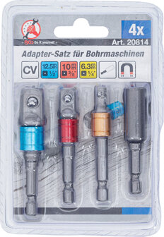 Electric Drill Adaptor Set coloured (1/4) Drive (1/4), (3/8), (1/2), internal hexagon (1/4) 4 pcs