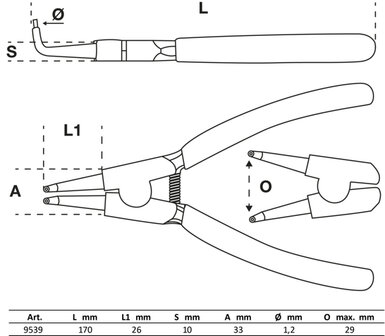 Circlip Pliers 90&deg; for external circlips 165 mm