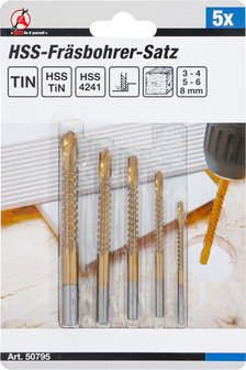 HSS Milling Drill Set titanium coated 3 - 8 mm 5 pcs