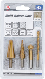 Multi-Drill-Set HSS-G titanium coated 4 pcs