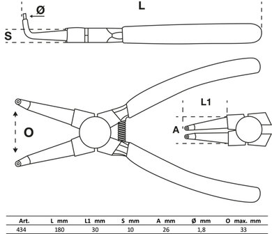 Circlip Pliers angular for inside circlips 180 mm