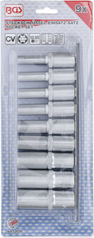 Socket Set, E-Type, deep 12.5 mm (1/2) drive E10 - E24 9 pcs