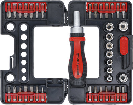 Bit / Socket Set with Ratchet Spinner Handle for Bits, reversible 38 pcs.