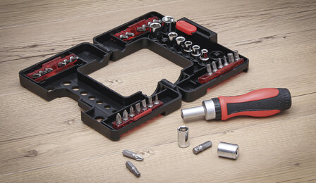 Bit / Socket Set with Ratchet Spinner Handle for Bits, reversible 38 pcs.