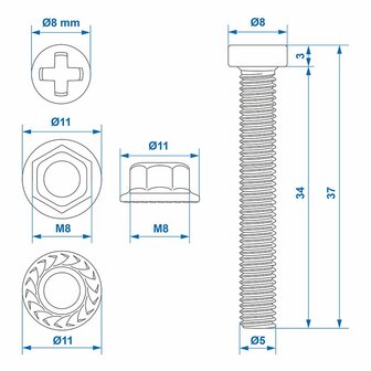 Screw set M8 6-piece for socket