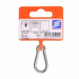 Carabiner 40x4mm, A4 RVS AISI 316, 450 daN