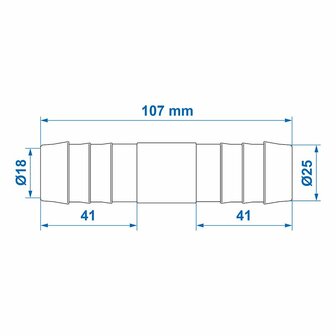 Hose connector straight 25mm per piece