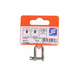 D-lock short 4mm, A4 stainless steel AISI 316, 750 daN