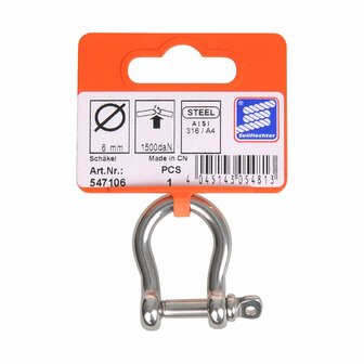 Harp lock short 6mm, A4 stainless steel AISI 316, 1,500 daN