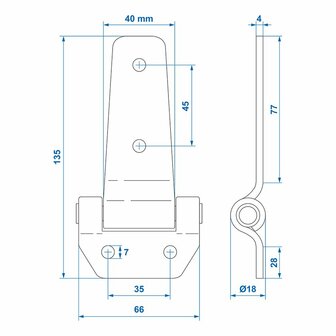 Butterfly hinge 135x65mm