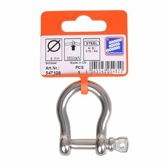 Shackle short 8mm, A4 stainless steel AISI 316, 3,500 daN