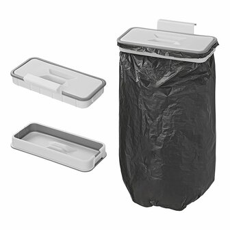 Garbage bag holder door attachment with lid
