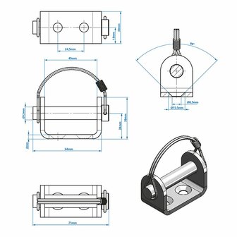 Flap hinge holder 12mm SPP UZ-02A V.1