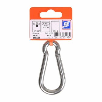 Carabiner 80x8mm, A4 stainless steel AISI 316, 870 daN